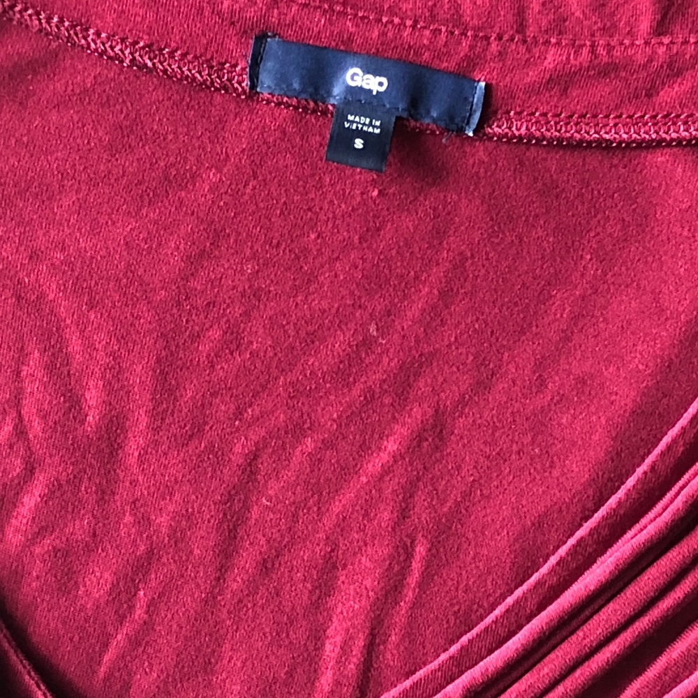 Ruby Red Stretch Knit Blouse Ruching - image 5